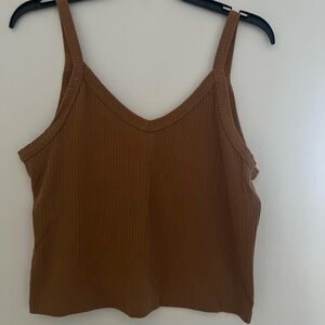 Tan V Cut Cropped Tank Top